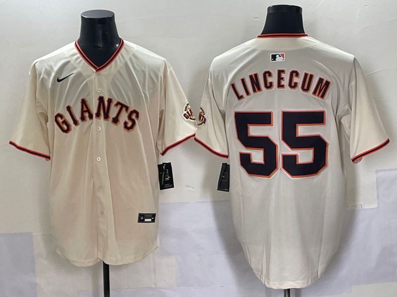Men 2025 San Francisco Giants 55 Lincecum Cream Game Nike MLB Jersey style 1